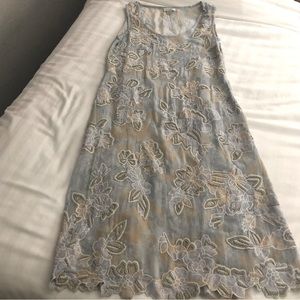 Sundance silk beaded sun dress, gray/blue, EUC